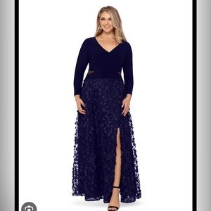 Xscape Long Sleeve Ruched Flower Dress